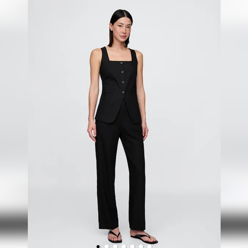 Linen Blend Relaxed Straight Ankle Pants 4 Tall